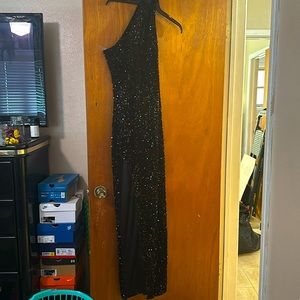 Black sparkly dress with leg slit